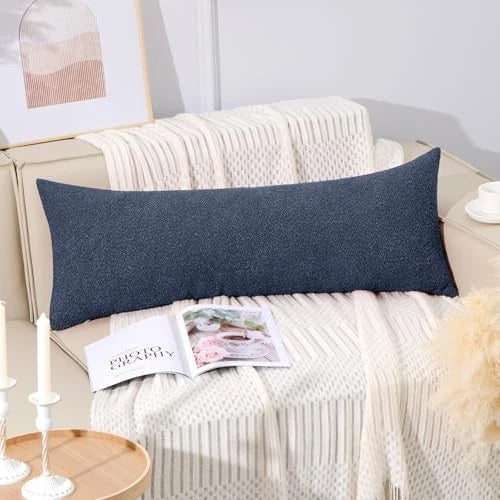 Boucle Lumbar Pillow Covers 14x36 Textured Body 36" x 14" (Pack of 1) Blue