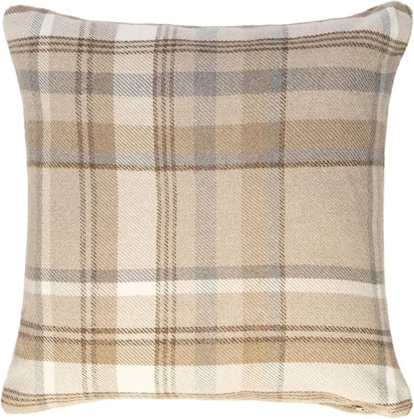 Decorative Throw Pillow Cover Beige Tartan 17x17 for Ranch and Country