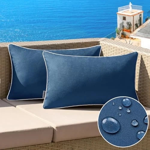 Pack of 2 Outdoor Waterproof Pillow Covers 20" x 12" (Pack of 2) Navy Blue