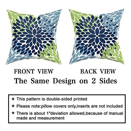 Pillow Covers 20x20 Light Blue Dahlias 20" x 20" (Pack of 2) Navy Blue Green