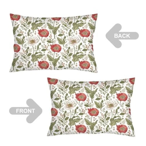 Flowers Pillow Cover Queen Size Set of 2 Spring Floral Wildflowers White Green
