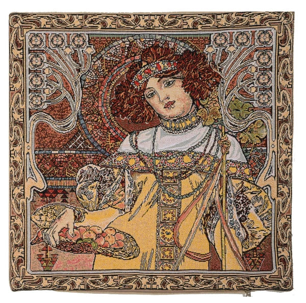 Alphonse Mucha Autumn European Cushion Cover Belgian Home Decor Pillow 18x18 in