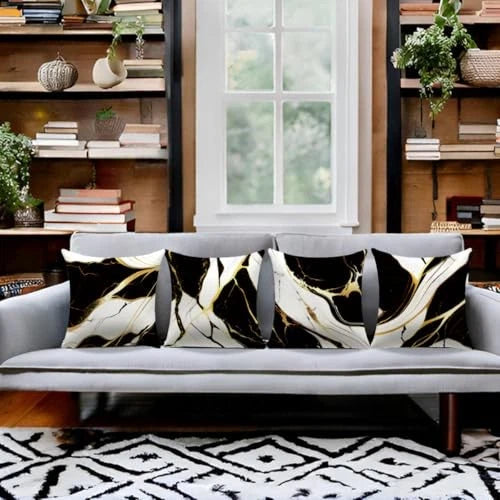 Couch Decorative Pillow Covers 18" x 18" (Pack of 4) Black and Grey and Yellow