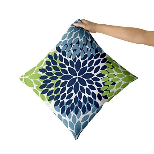 Pillow Covers 20x20 Light Blue Dahlias 20" x 20" (Pack of 2) Navy Blue Green