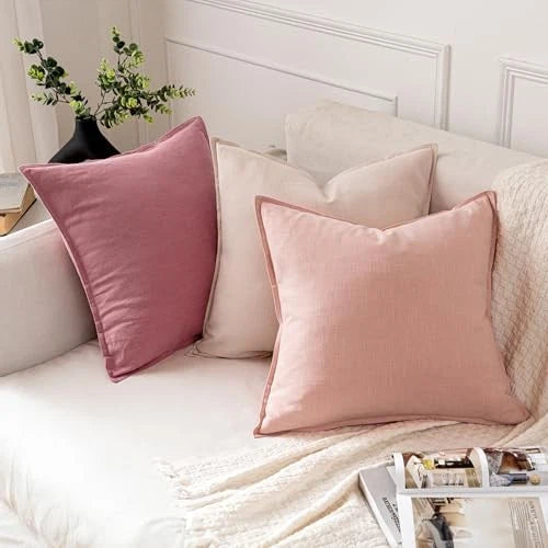 Decorative Linen Pillow Covers0x0 Inch Boho 20" x 20" (Pack of 2) 2 Pink