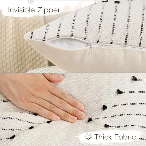 Boho Throw Pillow Covers 22x22 Set of 2 Neutral 22" x 22" (Pack of 2) Black