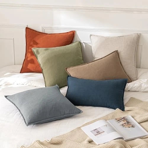 Decorative Linen Pillow Covers 16x16 Inch Boho 16" x 16" (Pack of 2) 2 Gray