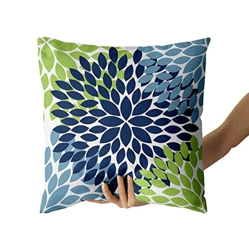 Pillow Covers 20x20 Light Blue Dahlias 20" x 20" (Pack of 2) Navy Blue Green