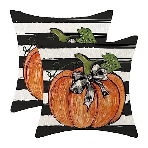 Fall Pillow Covers 24x24 Set of 2 Pumpkin Maple 24" x 24" (Pack of 2) Stripes