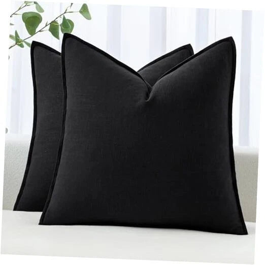 Decorative Linen Pillow Covers8x8 Inch Boho 28" x 28" (Pack of 2) 2 Black