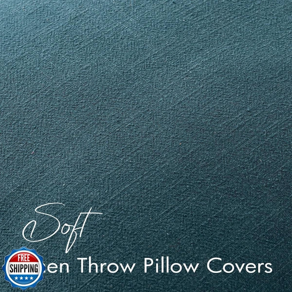 EMEMA Decorative Linen Throw Pillow Covers 20x20 Inch Navy Blue Boho Farmhous