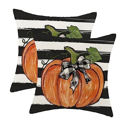 Fall Pillow Covers 24x24 Set of 2 Pumpkin Maple 24" x 24" (Pack of 2) Stripes