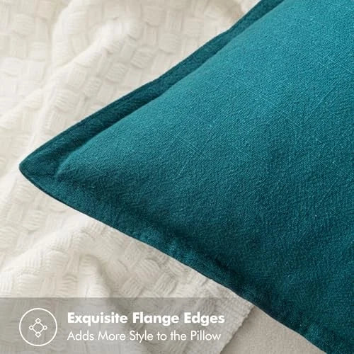 Decorative Linen Pillow Covers0x0 Inch Boho 20" x 20" (Pack of 2) 2 Teal Blue
