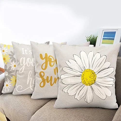 Spring Summer Pillow Covers 18x18 Set of 4, Yellow 18" x 18" (Pack of 4) Grey