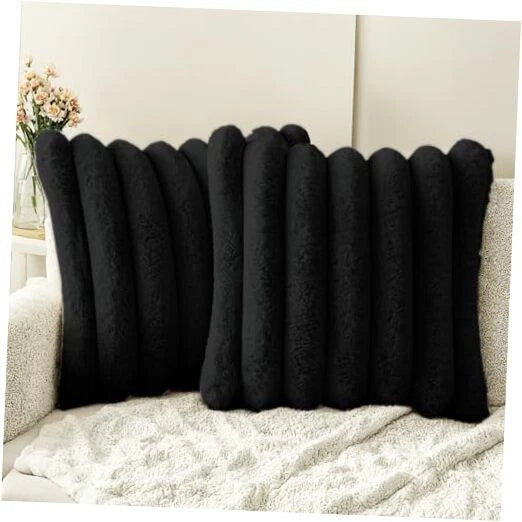 Faux Fur Throw Pillow Covers 26x26 Inch Set of 26" x 26" (Pack of 2) Black