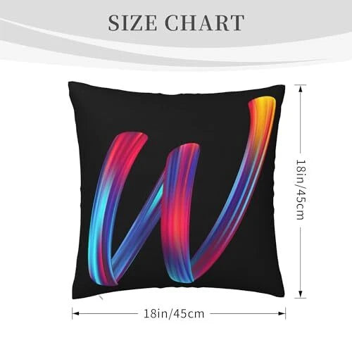 Letter Style Square Throw Pillow Covers 18 x 18 Inch, Novelty Colorful Letter-w