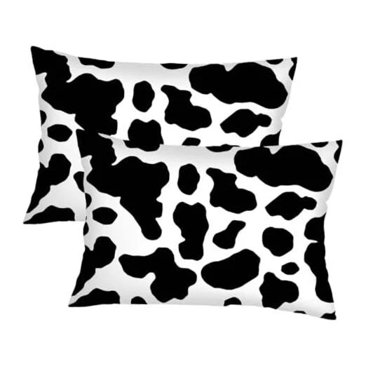 Cow Print Throw Pillow Cover Standard Size Set of 2 Black and White Black White