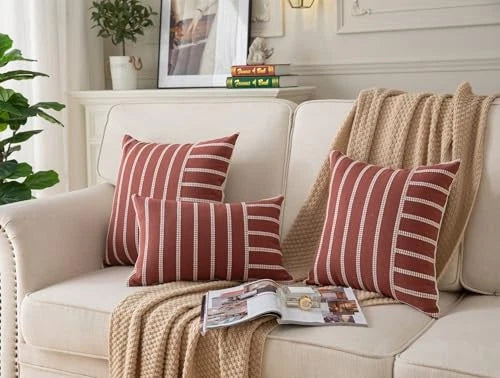 Boho Fall Throw Pillow Covers 12x20 Set of 2 Soft 12" x 20" (Pack of 2) Rust