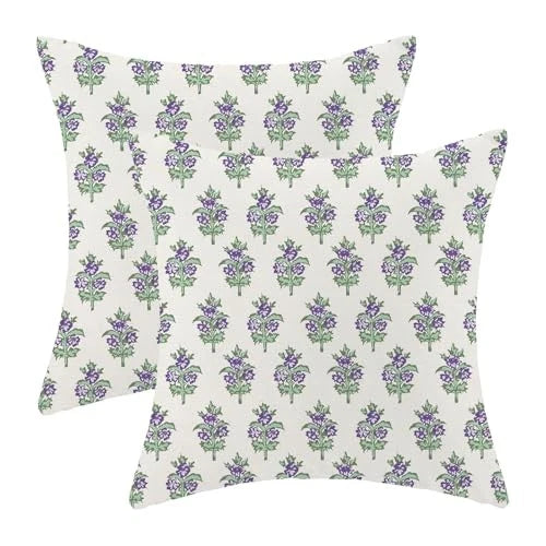 Boho Floral Pillow Covers 18 x 18 Inch, 18" x 18" (Pack of 2) Purple Floral