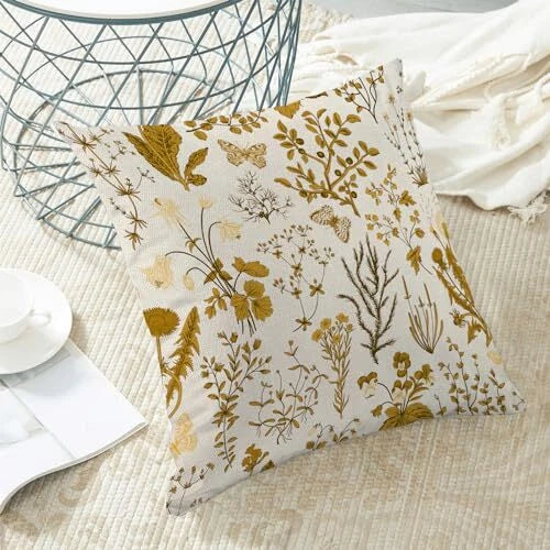 Summer Pillow Covers Set of 2,Mustard 18x18 Inch Mustard Yellow Wild Floral