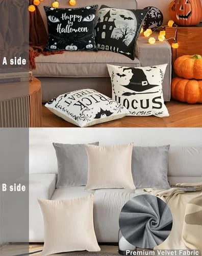 Halloween Velvet Throw Pillow Covers 18x18,Modern Soft Pillowcase Set of