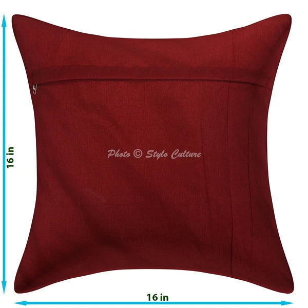 Red Cushion Cover Brocade Jacquard Gypsy Handmade Ethnic Tribal Hippie Pillow