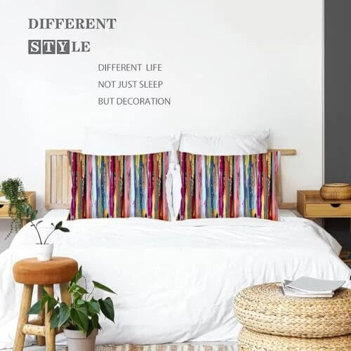 Abstract Art Painting Throw Pillow Cover Queen Size Set of 2 Rainbow Color 134