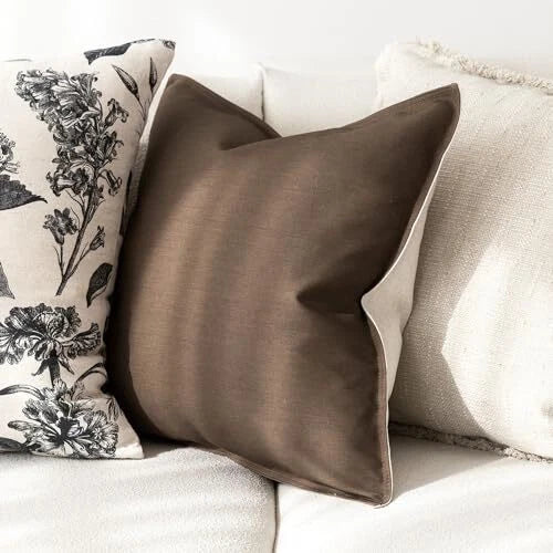 Pack of 2 Decorative Cotton Linen Throw Pillow 12"x20",2 Pieces Cocoa Brown