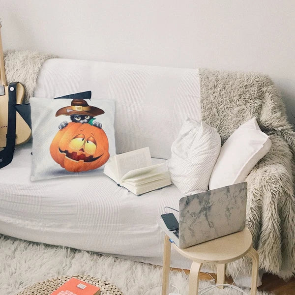 Pumpkin Cat Pillow Cover Child Cushion Halloween Pillowcase Throw