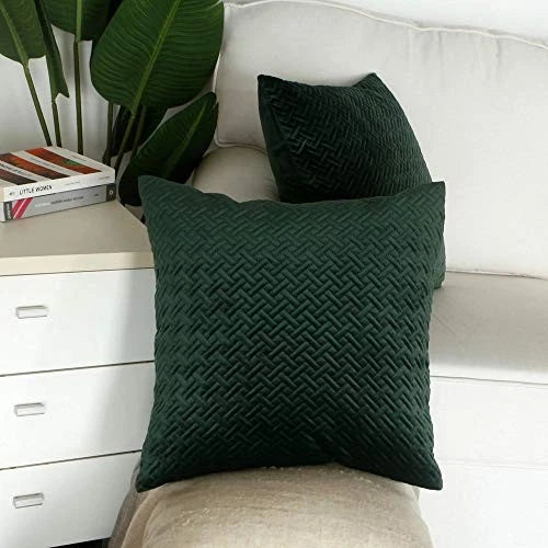 Set of 2, Decorative Velvet Bed Throw Pillow 18"x18", 2 Pieces Dark Green