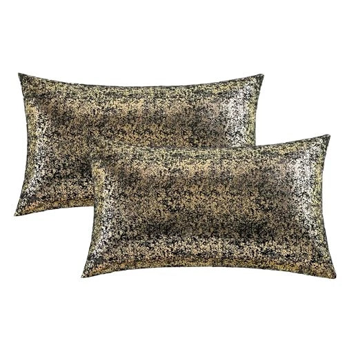 Sparkling Decorative Pillow Covers Set of 12" x 20" (Pack of 2) Gold Black