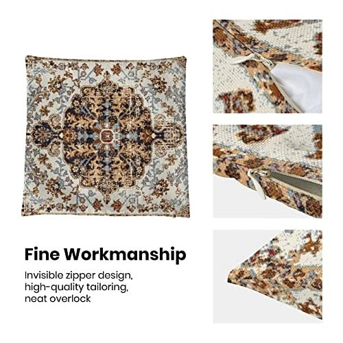 Boho Pillow Covers 16x16 Inch Set of 16" x 16" (Pack of 2) Blue Brown Boho