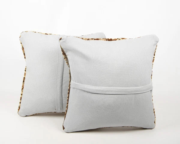 2 Set of Handmade Kilim Wool Jute Cushion Cover 16x16 Hand-woven Pillowscase