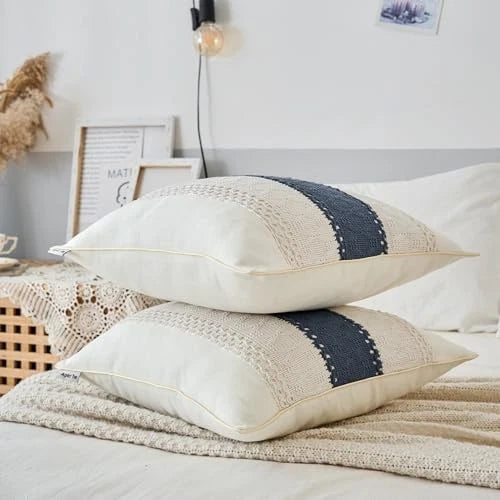 Throw Pillow Covers Set of 2 for Boho Living 20" x 20" (Pack of 2) Beige Blue