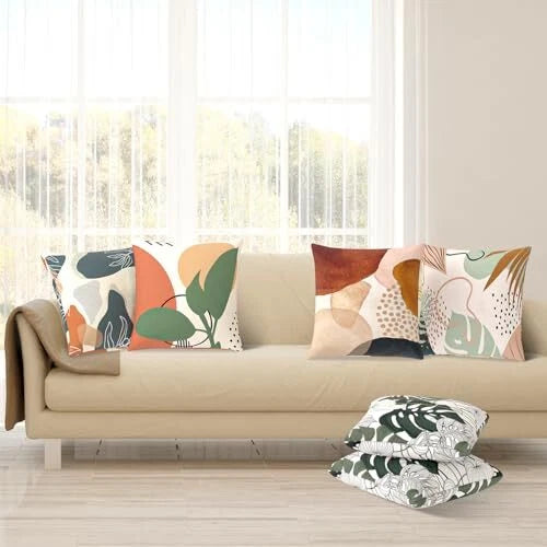 Throw Pillow Covers, 18x18 Inch Cotton Linen Pillow Cases 2pcs-abstract Spots