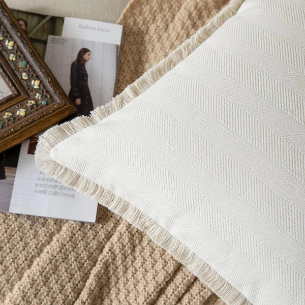 Set of 2 Decorative Fringe Throw Pillow Covers Chenille Pillow Covers Elegant...