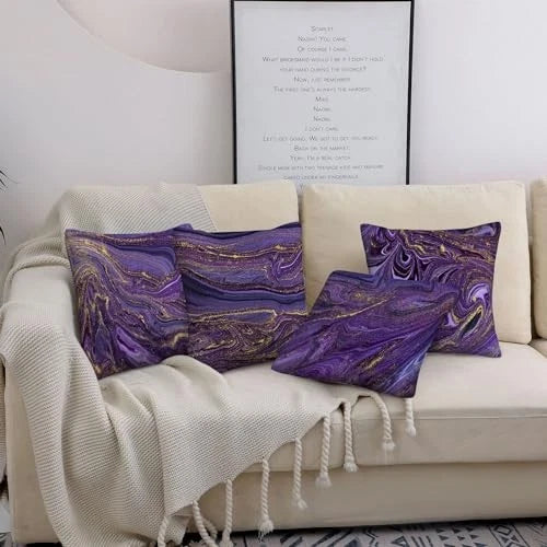 Purple Gold Marble Pillow Covers Set of 4 18" x 18" (Pack of 4) Purple Marble