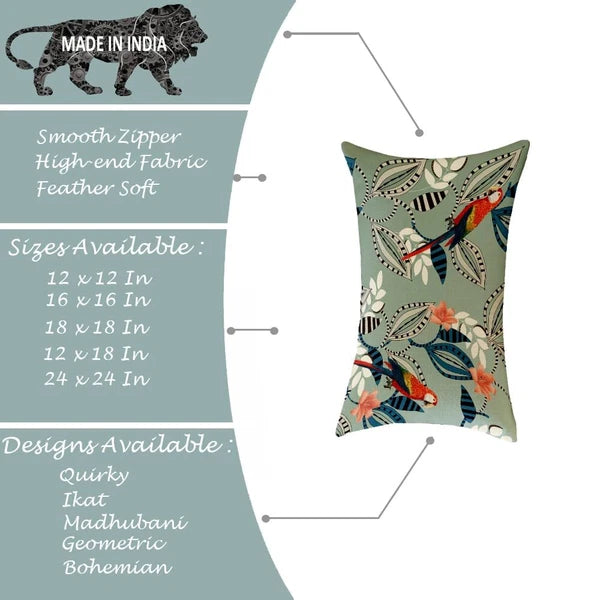 Printed Canvas Cotton Cushion Cover, 12x18 Inches, Set of 2