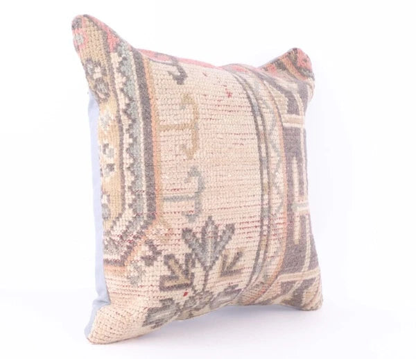 Handmade Kilim Wool Jute Cushion Cover 18x18 Hand-woven Pillowscase