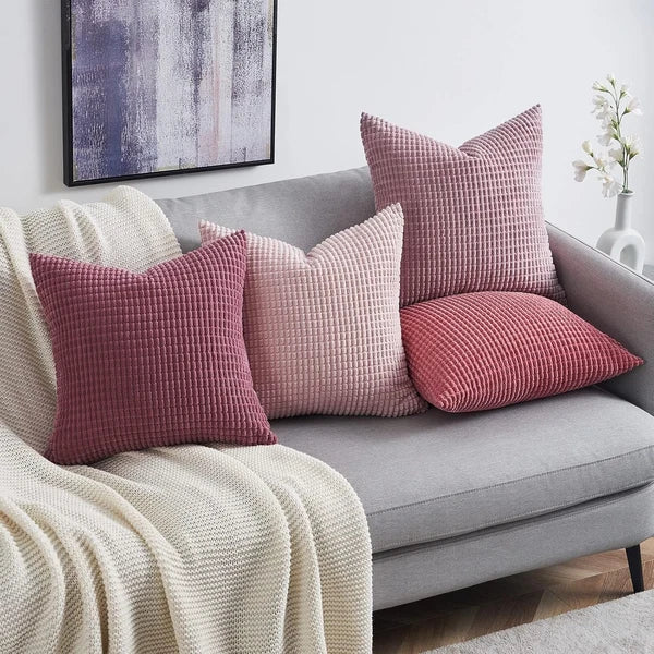Luxurious 18x18 Blush Corduroy Pillow Covers - Set of 4 for Cozy Living Spaces