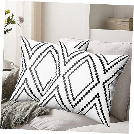 Set of 2 Black Pillow Covers, Boho Aztec 20" x 20" (Pack of 2) Boho White More