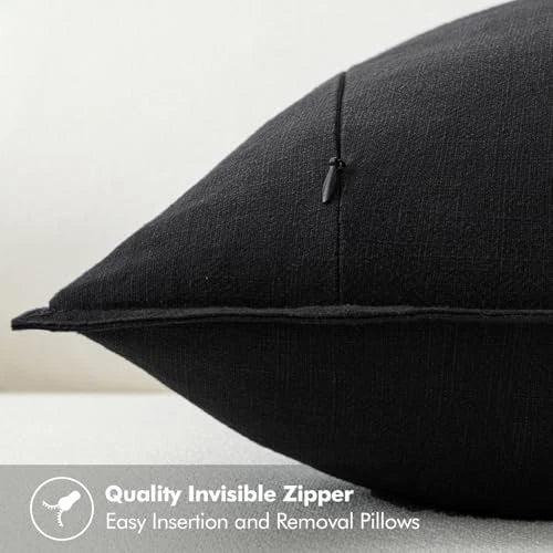 Decorative Linen Pillow Covers8x8 Inch Boho 28" x 28" (Pack of 2) 2 Black