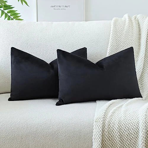 Pack of 2 Velvet Soft Solid Decorative Throw 16x24 Inch (Pack of 2) Black
