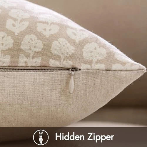 Floral Pillow Covers Decorative Throw 18" x 18" (Pack of 2) Cream Oatmea