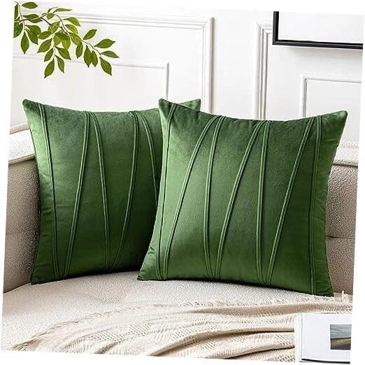 Pack of 2 Striped Velvet Throw Pillow Covers 16" x 16" (Pack of 2) Moss Green
