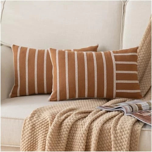 Boho Throw Pillow Covers 12x20 Set of 2 Soft 12" x 20" (Pack of 2) Brown