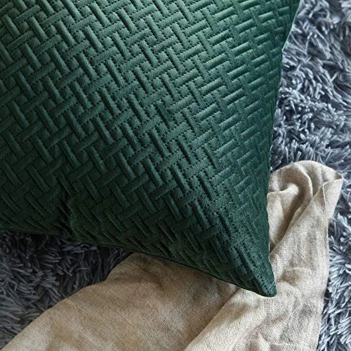 Set of 2, Decorative Velvet Bed Throw Pillow 18"x18", 2 Pieces Dark Green
