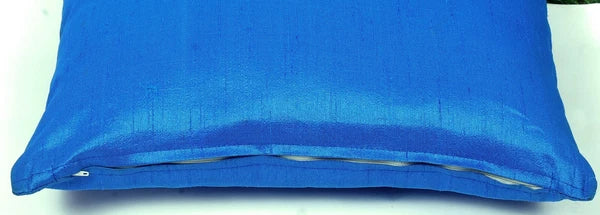 Ethnic 16"  Dupioni Silk Cushion Cover Solid Square Pillow Cover Sofa Throw Blue