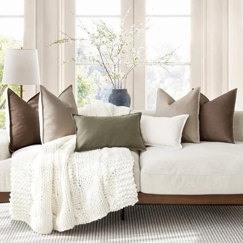 Pack of 2 Decorative Cotton Linen Throw Pillow 12"x20",2 Pieces Cocoa Brown