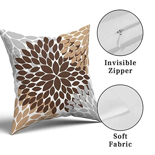 Dahlia Brown Pillow Covers 18X18 In Coffee Colored Grey 18x18 Inches Dark Brown